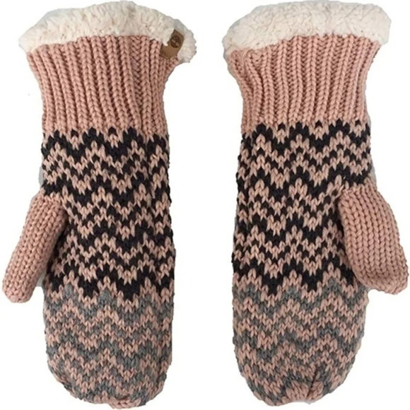 NWT Timberland Pink Fair Isle Fleece Lined Mittens - Picture 1 of 6